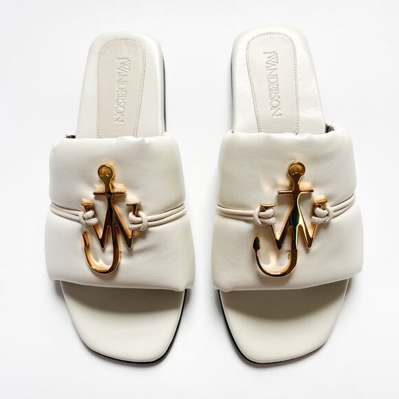 JW Anderson Leather Logo Slide Natural Gold Size IT 36.5 US 6.5 NEW IN BOX - Picture 5 of 12